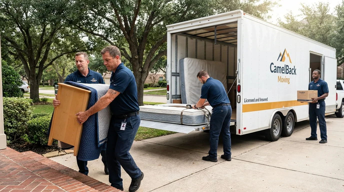 Crew loading residential truck for cross-state move from Cave City, AR